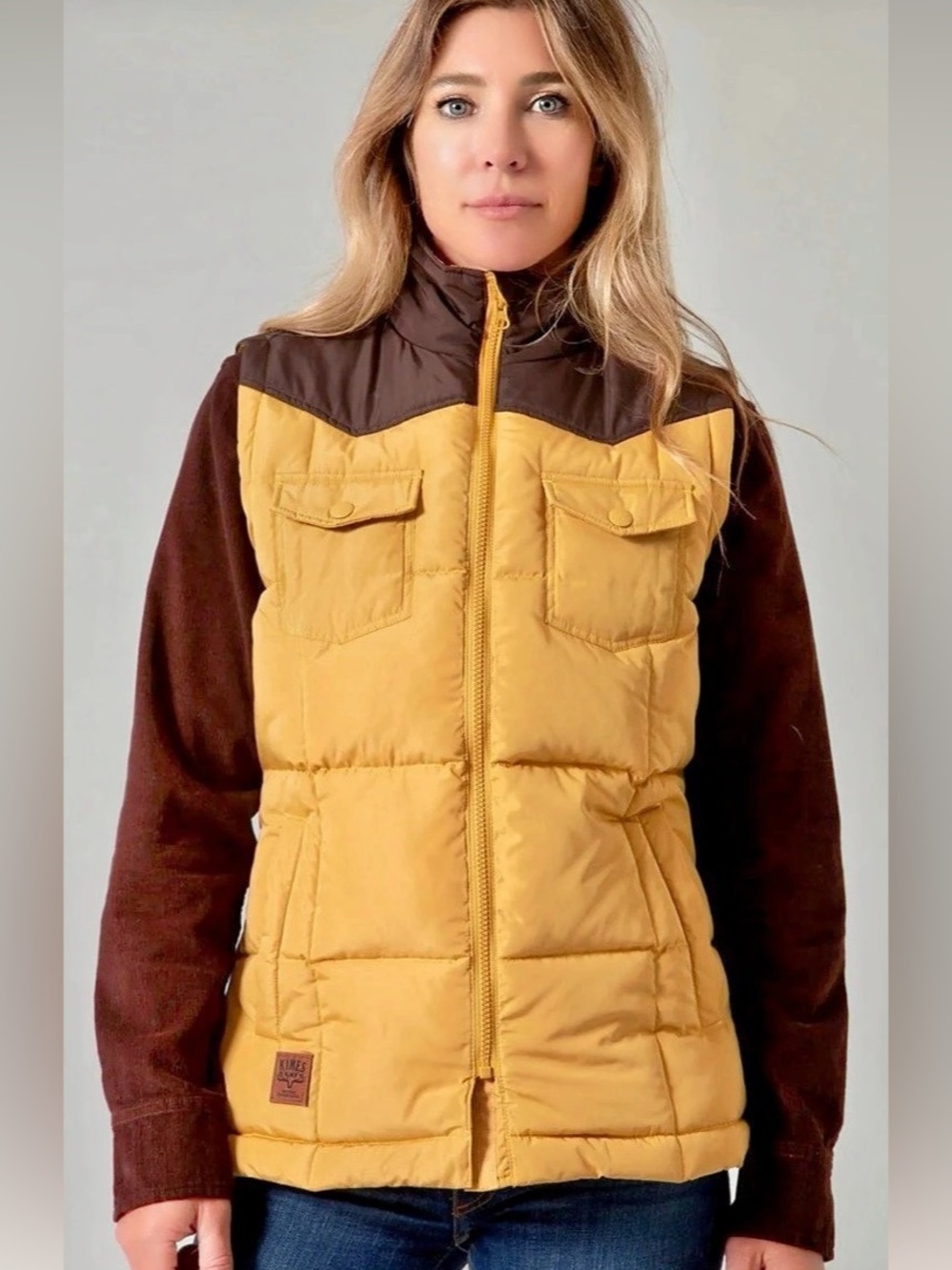 NWT womens KIMES Ranch Wyldfire Vest Yellow & Brown SIZE LARGE